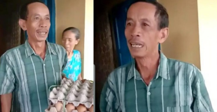 Alimin Ditung (54) warga Dusun Pangajiang, Desa Parigi, Kecamatan Tinggimoncong, kabupaten Gowa yang kembalikan sembako bantuan pemerintah (Ist)