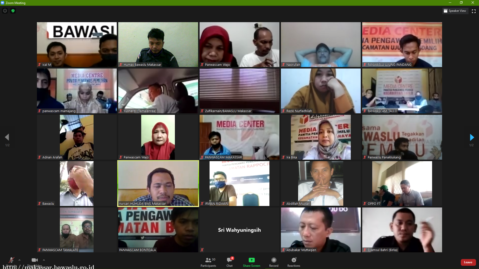 Badan Pengawas Pemilihan Umum (Bawaslu) Kota Makassar menggelar rapat koordinasi via Daring dengan menggunakan aplikasi Zoom Meeting dengan jajaran adhoc