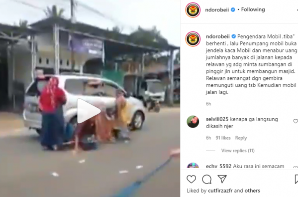 Video viral pengendara mobil tabur uang di jalan (Foto:Instagram)