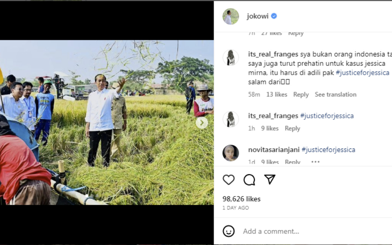 Justice For Jessica Penuhi Akun Instagram Presiden Jokowi